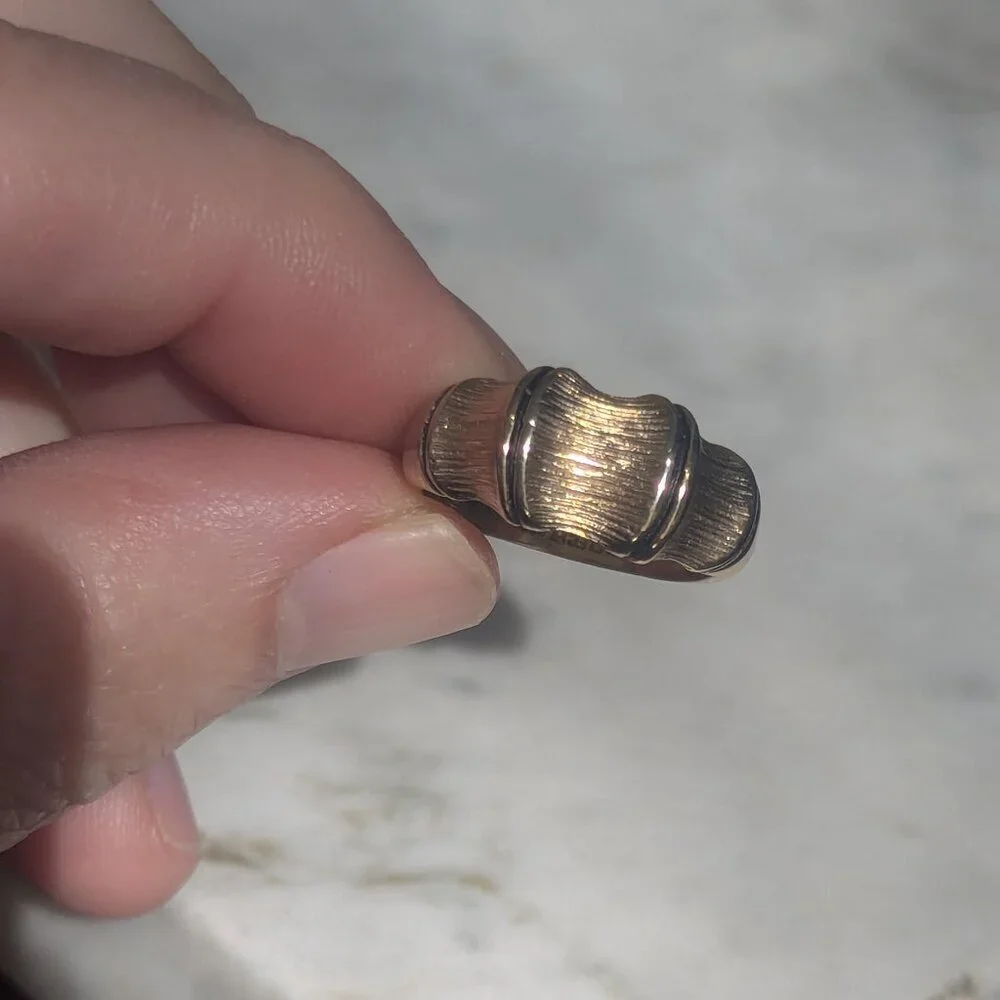 Chunky Ring 18K‎ Gold Plated 50's 60's Vintage Boho Asian Bamboo Unisex Estate